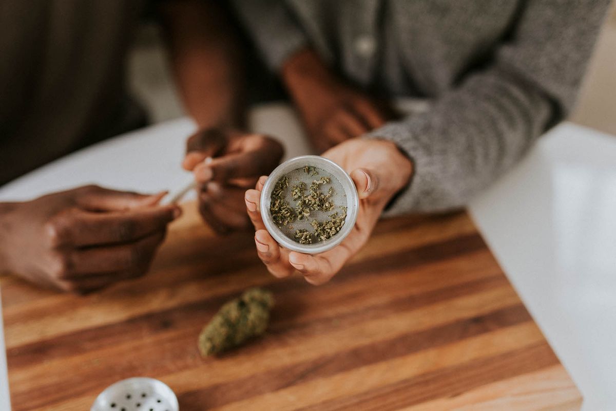 Customers examining legal cannabis products